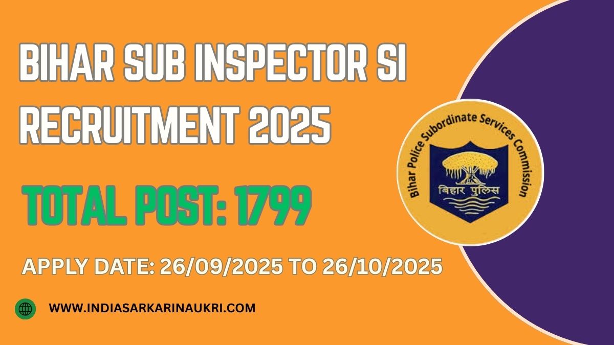BPSSC Bihar Sub Inspector Recruitment 2025 Apply Online for 1799 SI Posts and Pre Exam Admit Card Released and Result Declared
